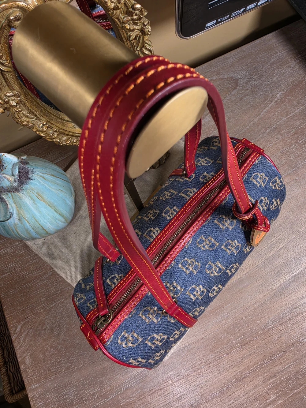 Dooney & Bourke Y2K Denim Monogram Barrel Bag & Pouch Set (Combine Retail $495)